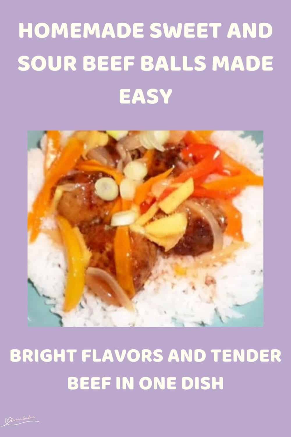 an image of Sweet and Sour Beef Balls served on rice