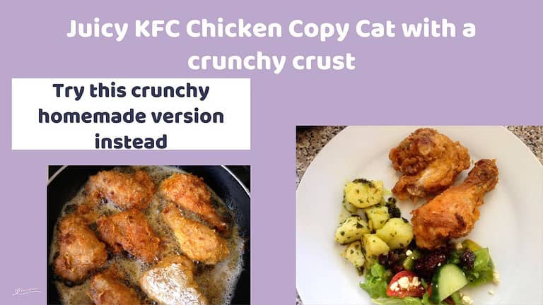 an image of KFC Chicken Copy Cat frying and served with vegetables on the side