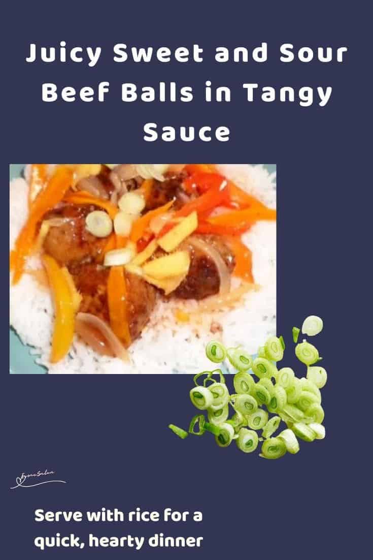 an image of Sweet and Sour Beef Balls served on rice