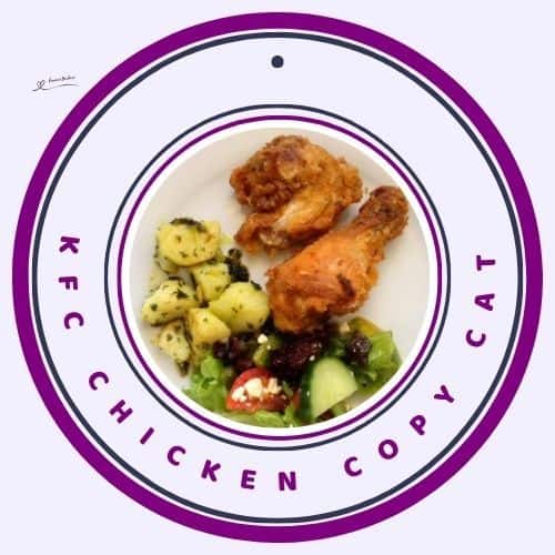 an image of KFC Chicken Copy Cat frying and served with vegetables on the side