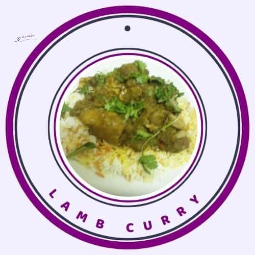 an image of a plate of Lamb Curry served on rice