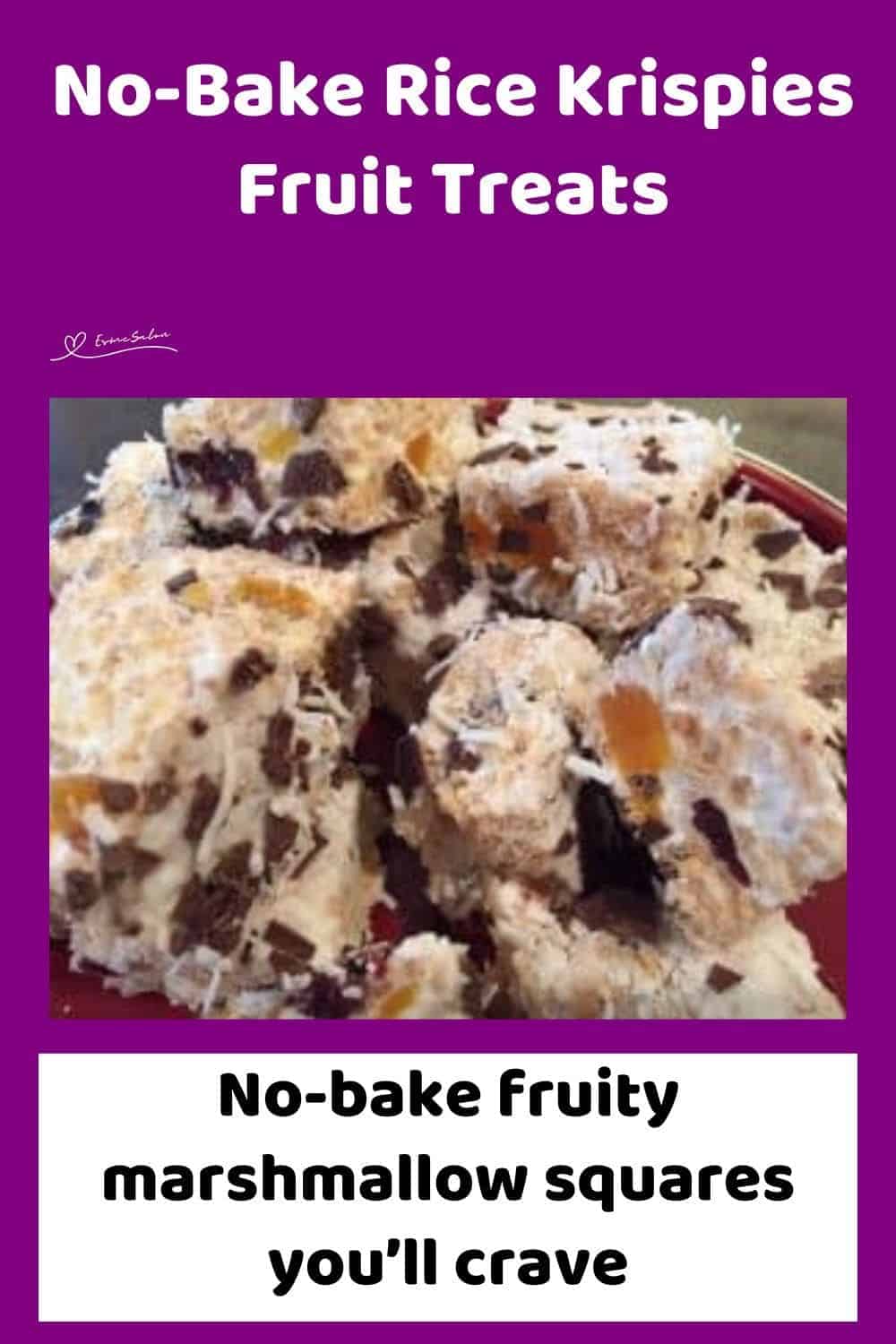 an image of blocks of Rice Krispies Fruit Treats covered in coconut