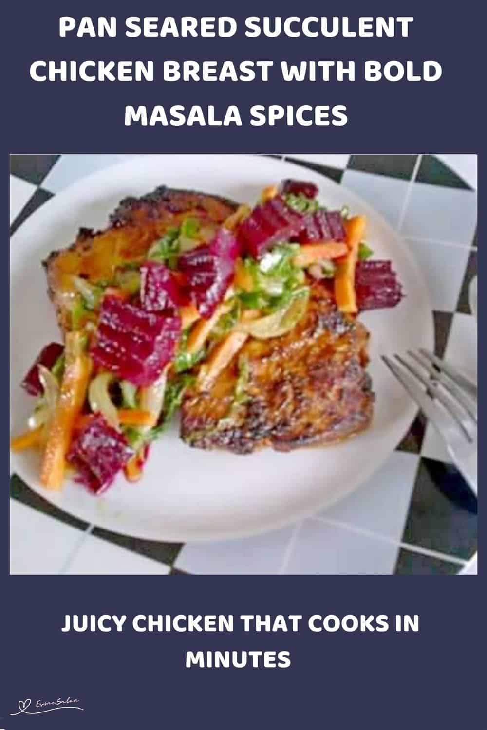 an image of Pan Seared Succulent Chicken Breast on a white plate
