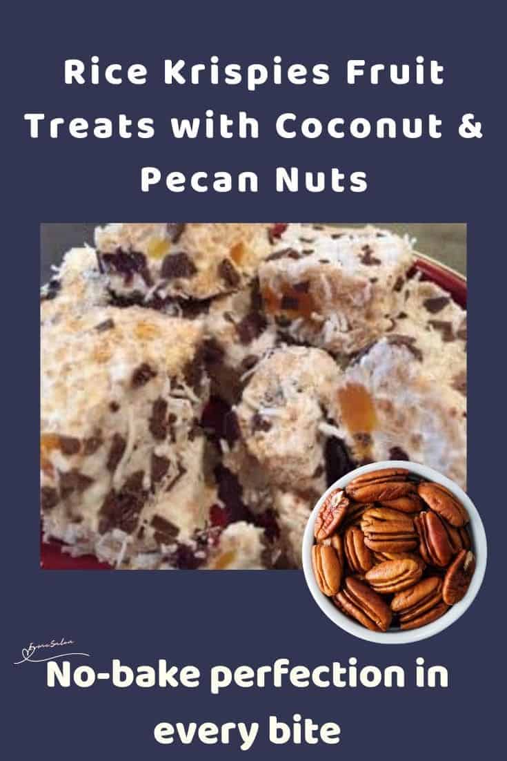 an image of blocks of Rice Krispies Fruit Treats covered in coconut