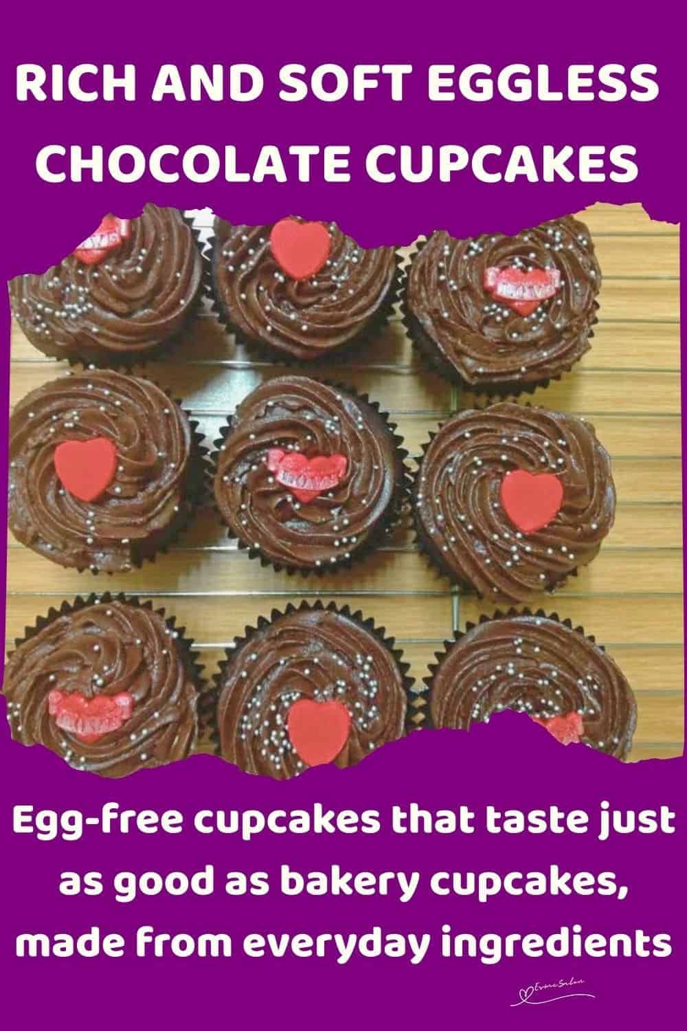 an image of Eggless Chocolate Cupcakes with sprinkles and red decorations