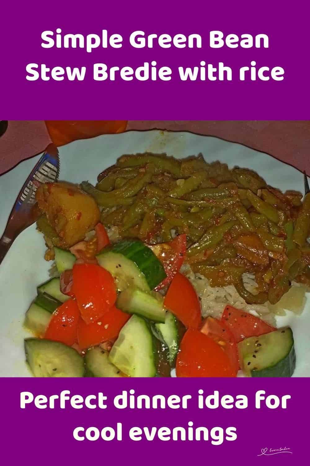 an image if a plate with Green Bean Stew Bredie