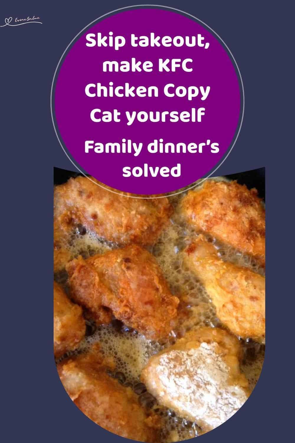an image of KFC Chicken Copy Cat frying and served with vegetables on the side