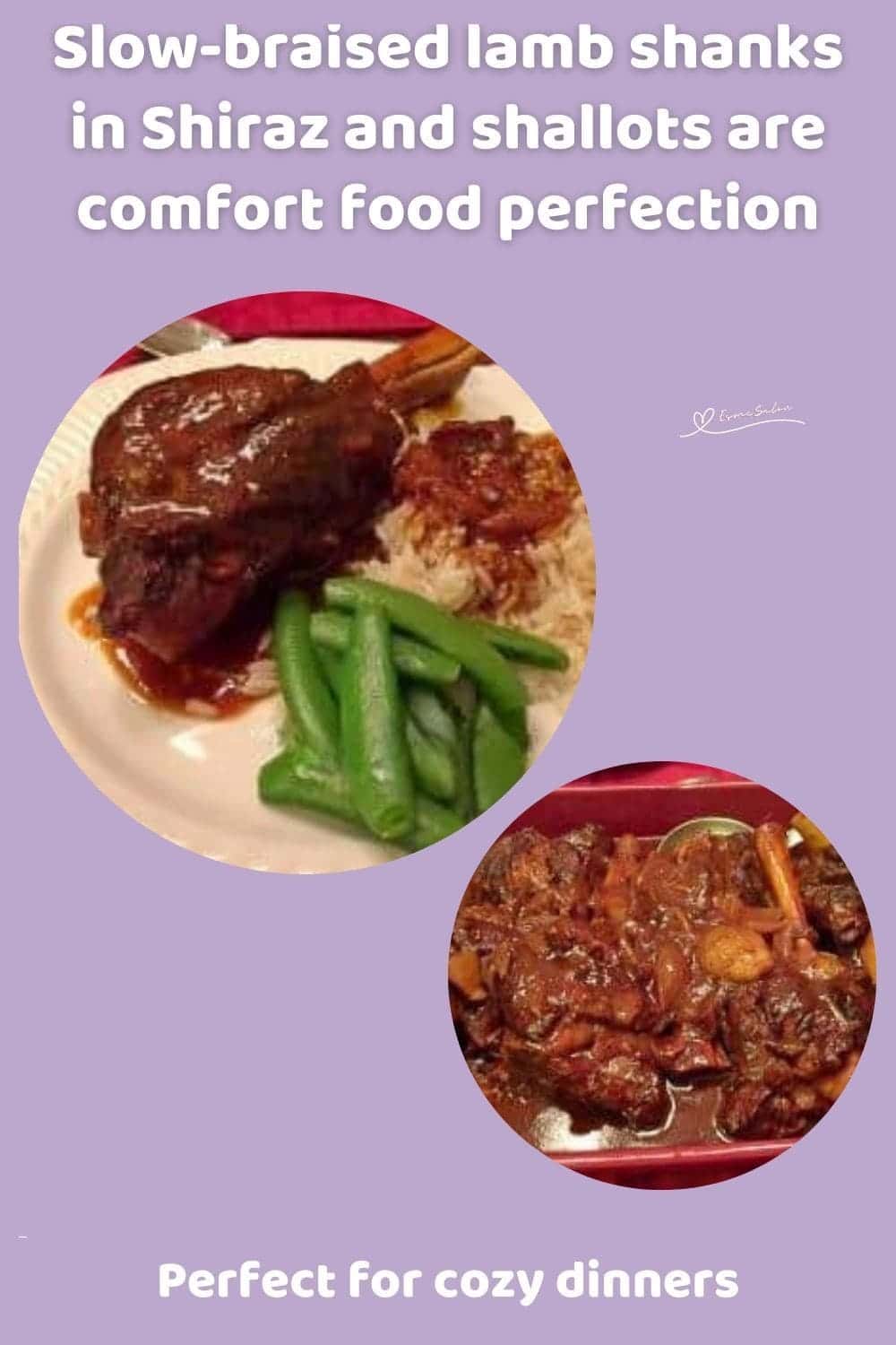 an image of Slow-Braised Lamb Shanks with rice and green veggies