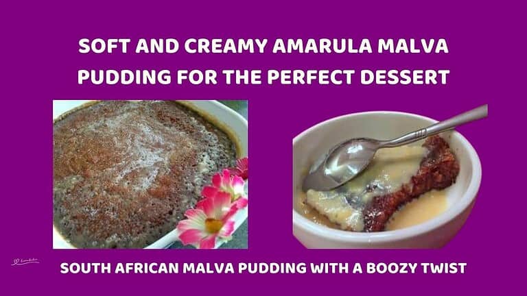 an image of a bowl of Amarula Malva Pudding wiuth custard