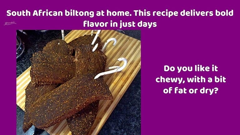 an image of pieces of Homemade Biltong still on the hooks after drying