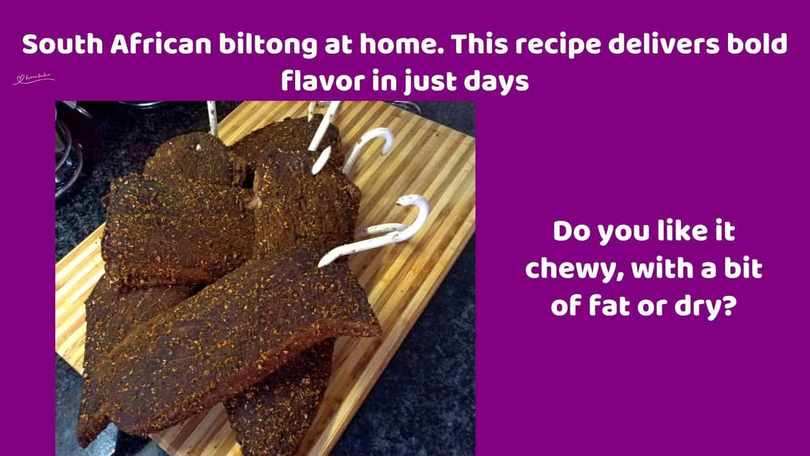 an image of pieces of Homemade Biltong still on the hooks after drying