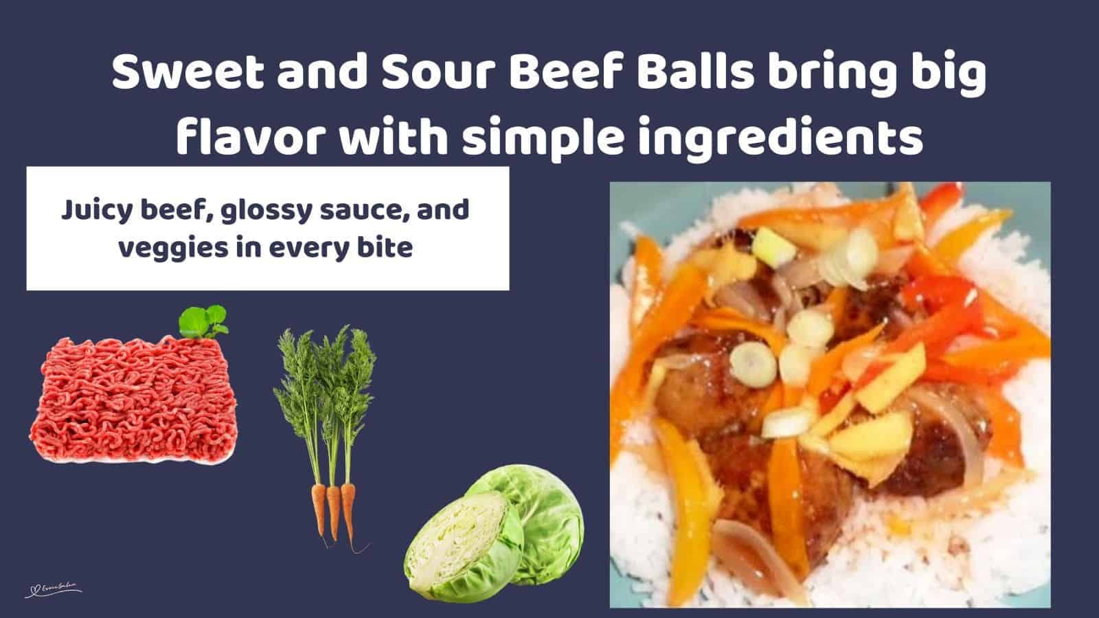 an image of Sweet and Sour Beef Balls served on rice