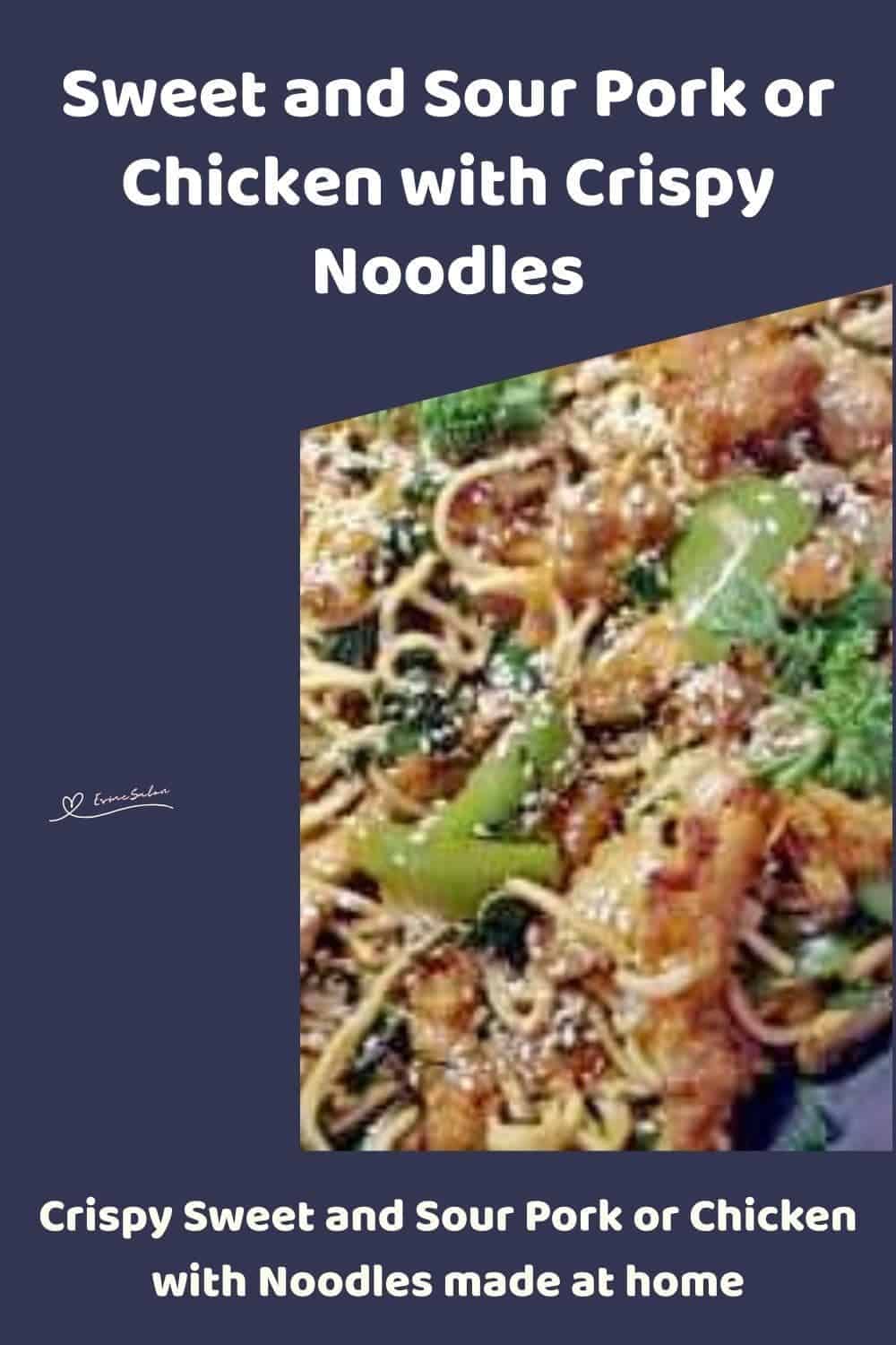 an image of Sweet and Sour Pork or Chicken with Chinese egg noodles