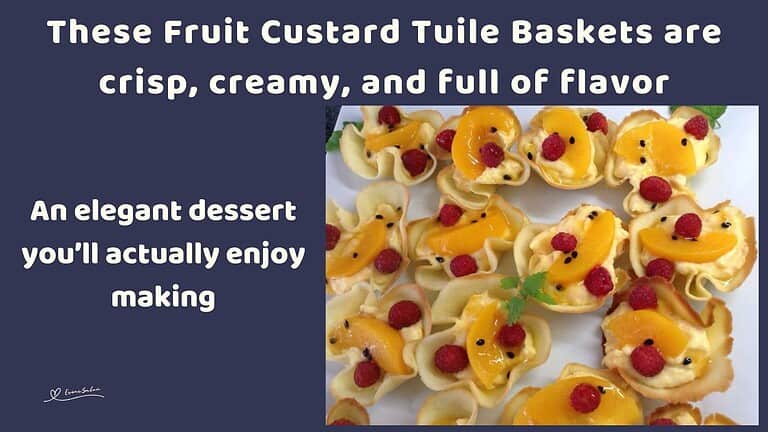 an image of Fruit Custard Tuile Baskets filled with fresh fruit