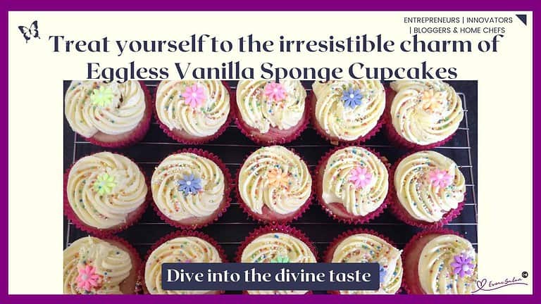 an image of a tray filled with Vanilla Egg-free cupcakes decorated with buttercream