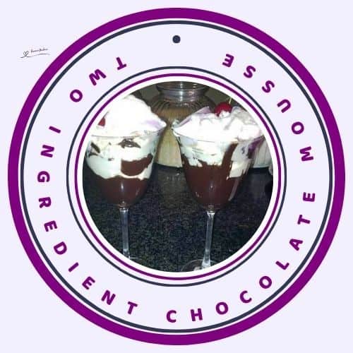 an image of 2 glasses with Two Ingredient Chocolate Mousse and topped with a cherry