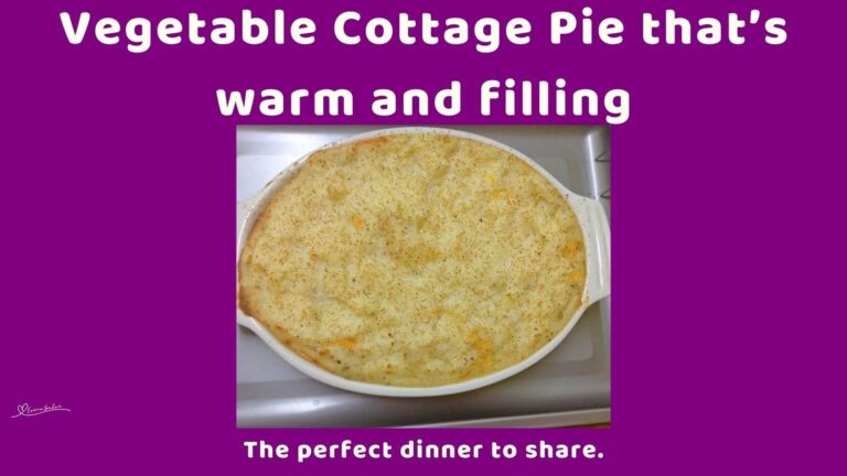 an image of a Vegetable Cottage Pie in a white oblong dish