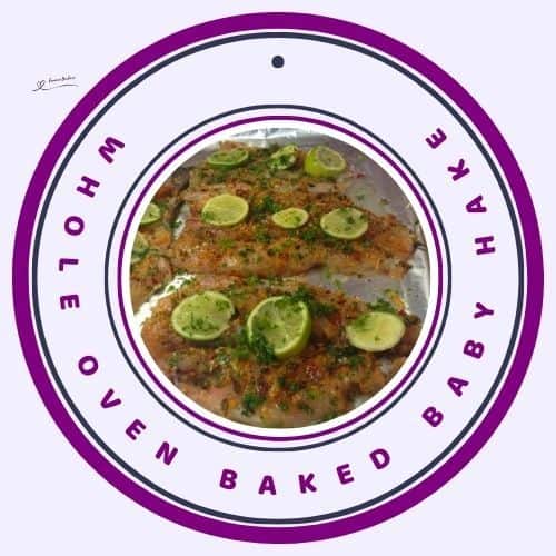 an image of Whole Oven Baked Baby Hake on a foil lined baking tray