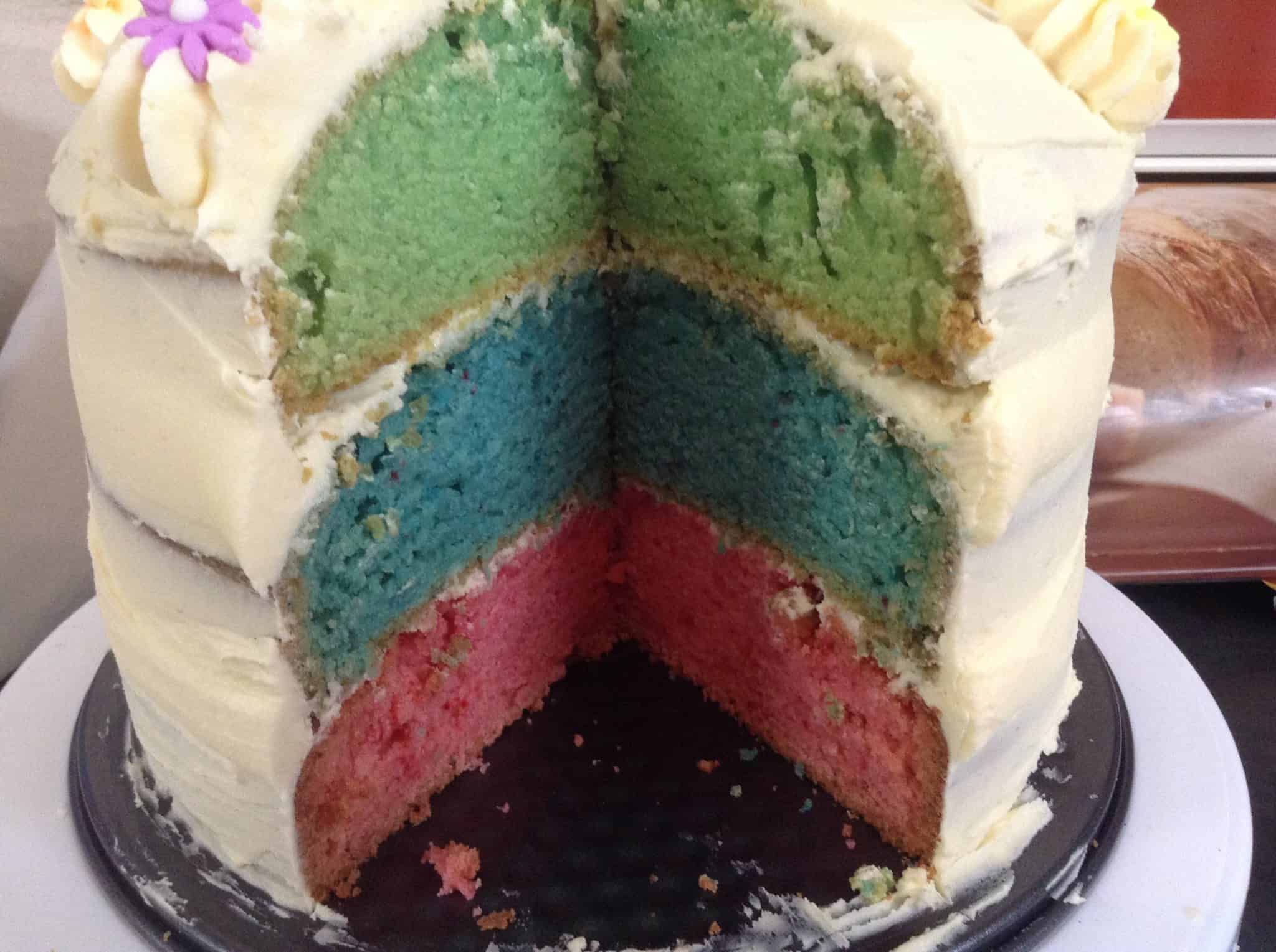 Eggless three layer rainbow cake2