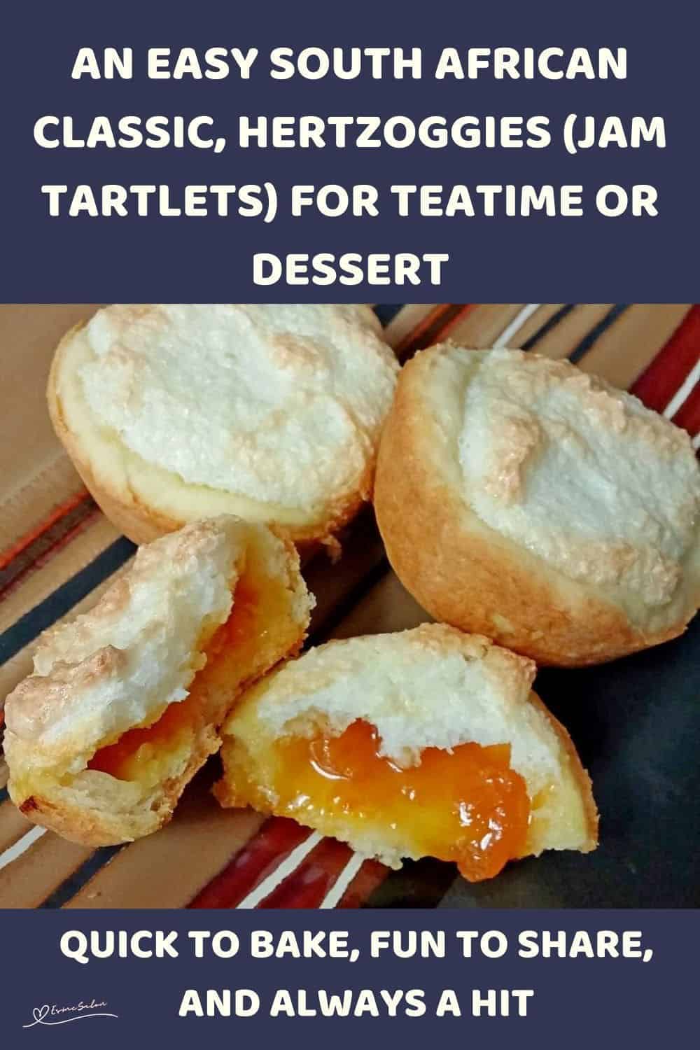 an image of Hertzoggies (Jam tartlets); jam filled and topped with a coconut fluffy mixture
