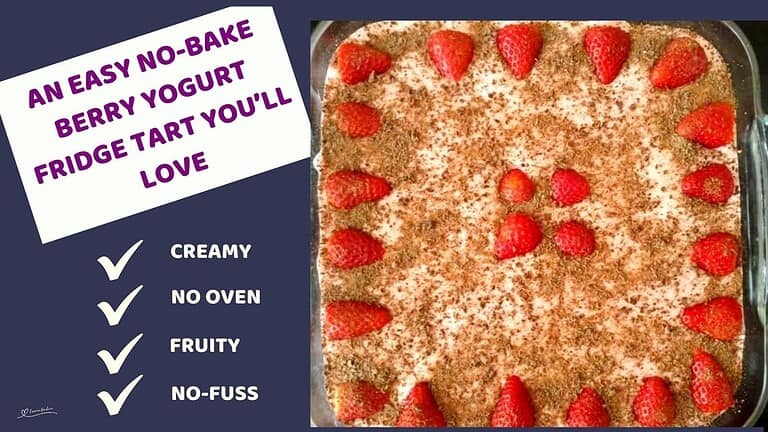an image of a Berry Yoghurt Fridge Tart in a square Pyrex dish