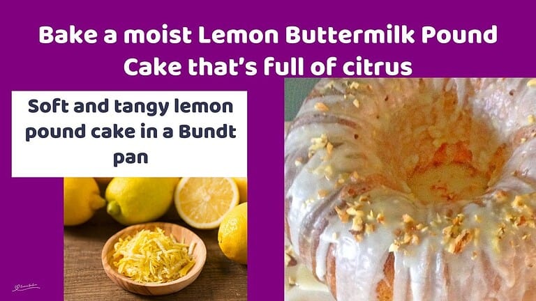 an image of a Lemon Buttermilk Pound Cake with sprinkled almonds