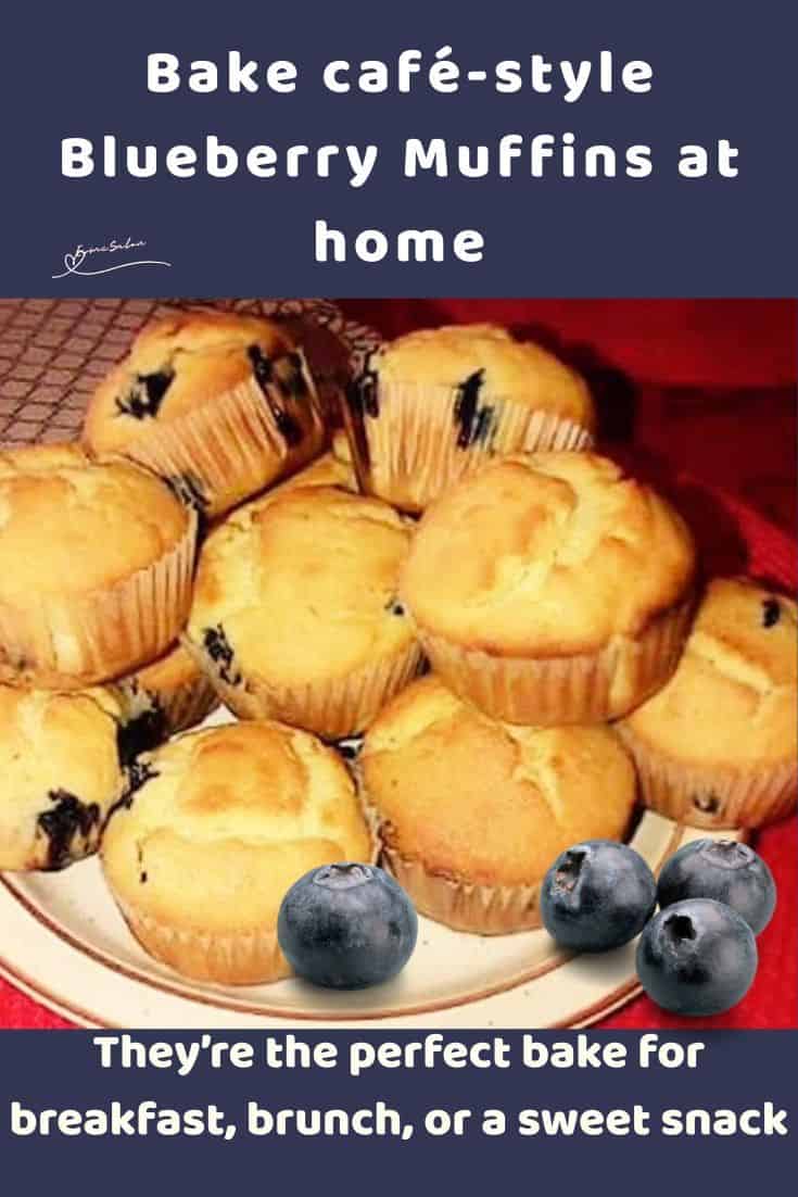 an image of a platter with a stack of Blueberry Muffins