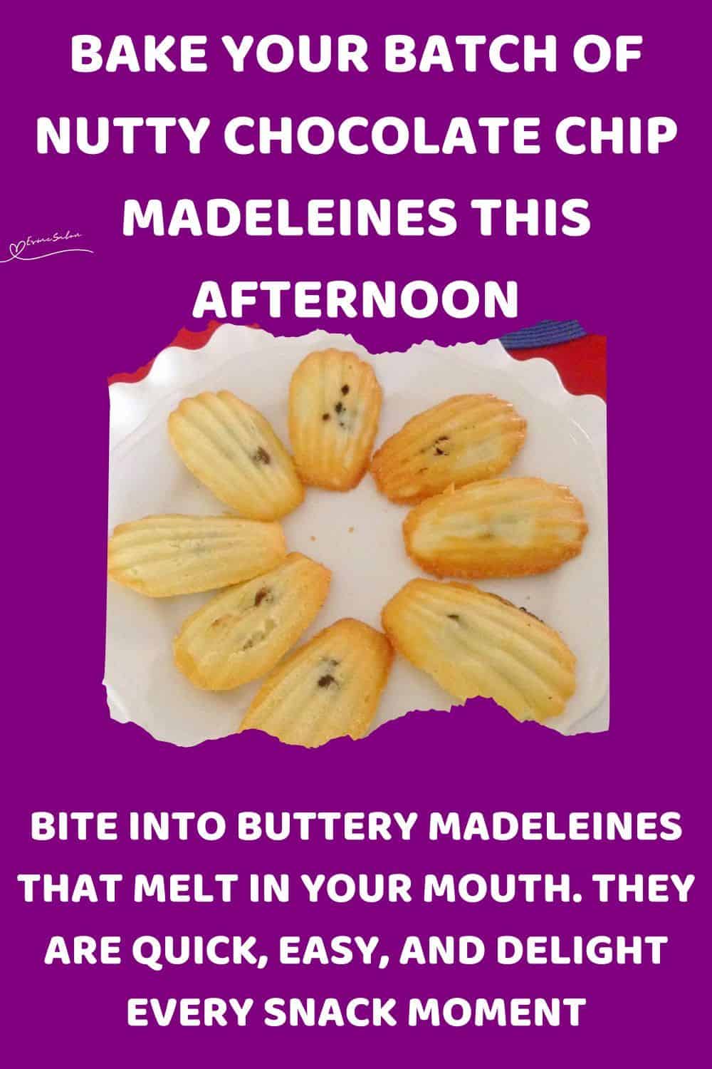 an image of 8 Nutty Chocolate Chip Madeleines displayed on a white plate