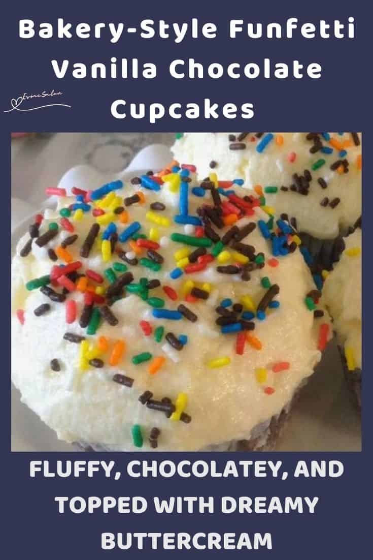 an image of Funfetti Vanilla Chocolate Cupcakes with buttercream topping
