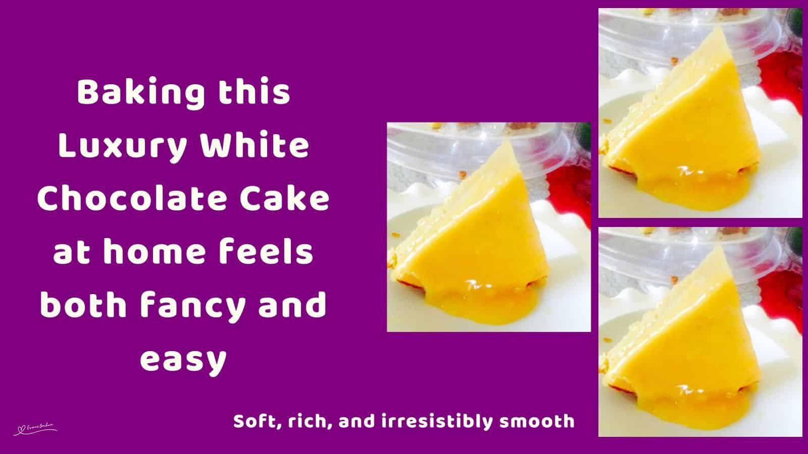 an image of a Luxury White Chocolate Cake on a white plate