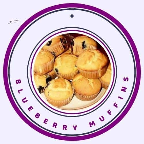 an image of a platter with a stack of Blueberry Muffins