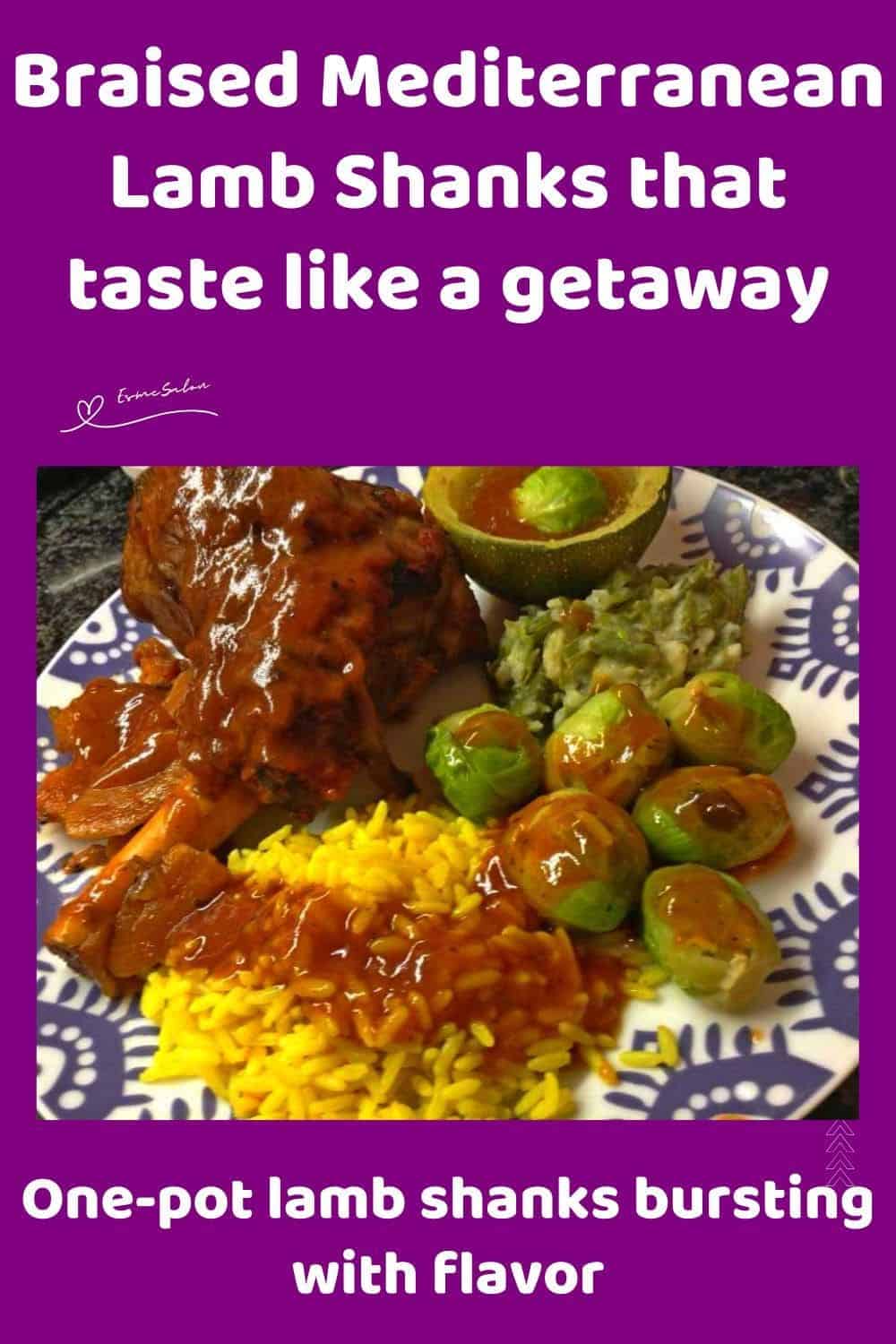 an image of Mediterranean Lamb Shanks with yellow rice, squash and broccoli