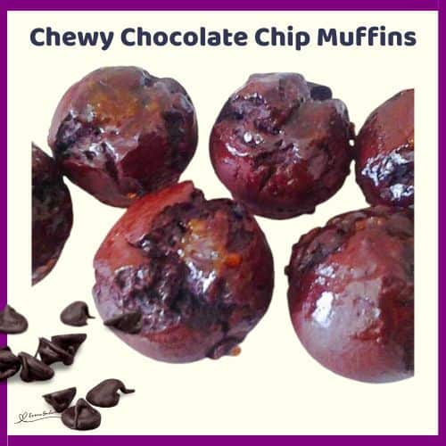 an image of Chewy Chocolate Chip Muffins served on a white plate