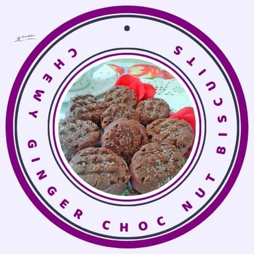 an image of 9 Chewy Ginger Choc Nut Biscuits on a serving platter