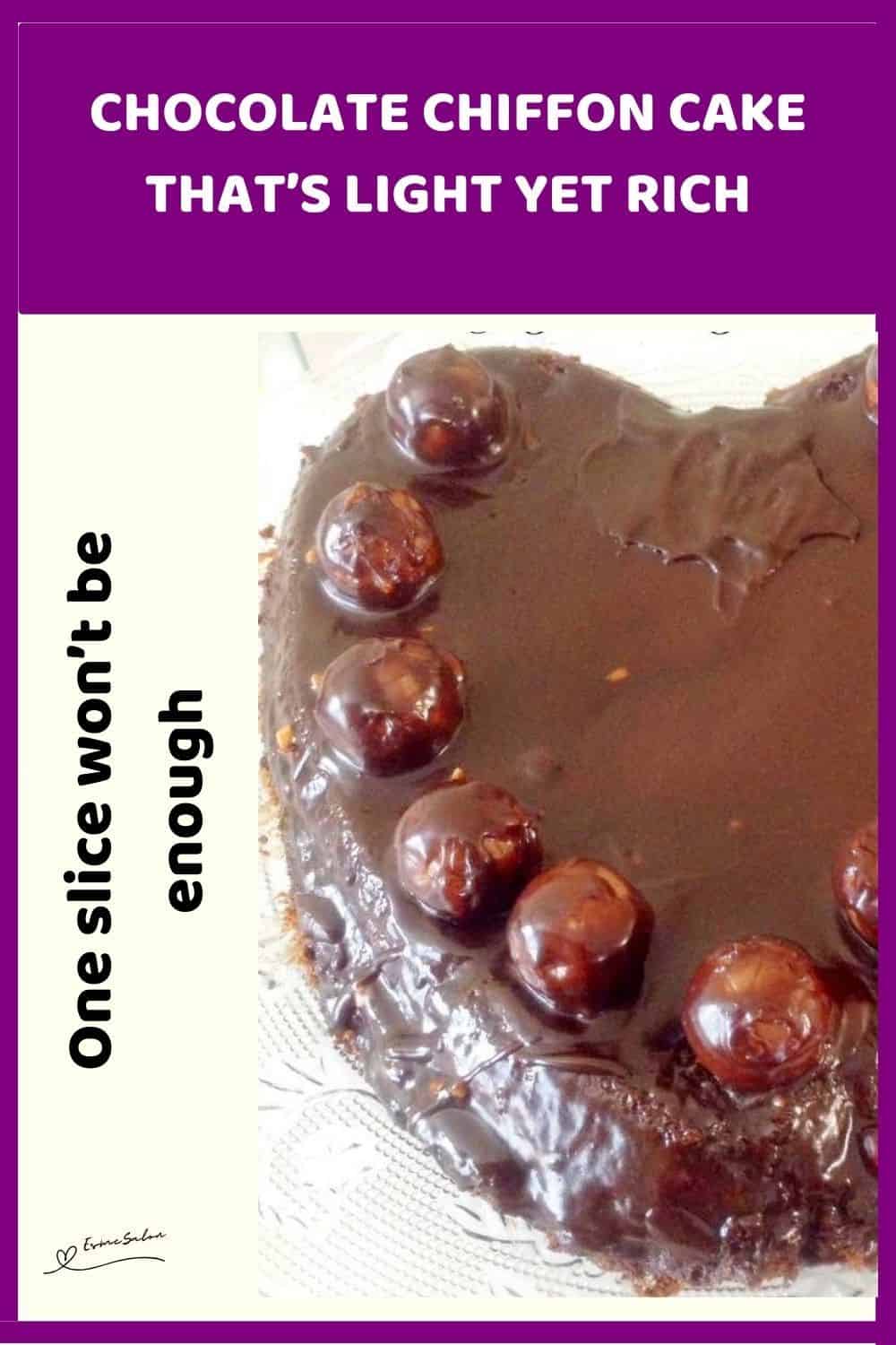 an image of a heart shaped Chocolate Chiffon Cake with chocolate truffels