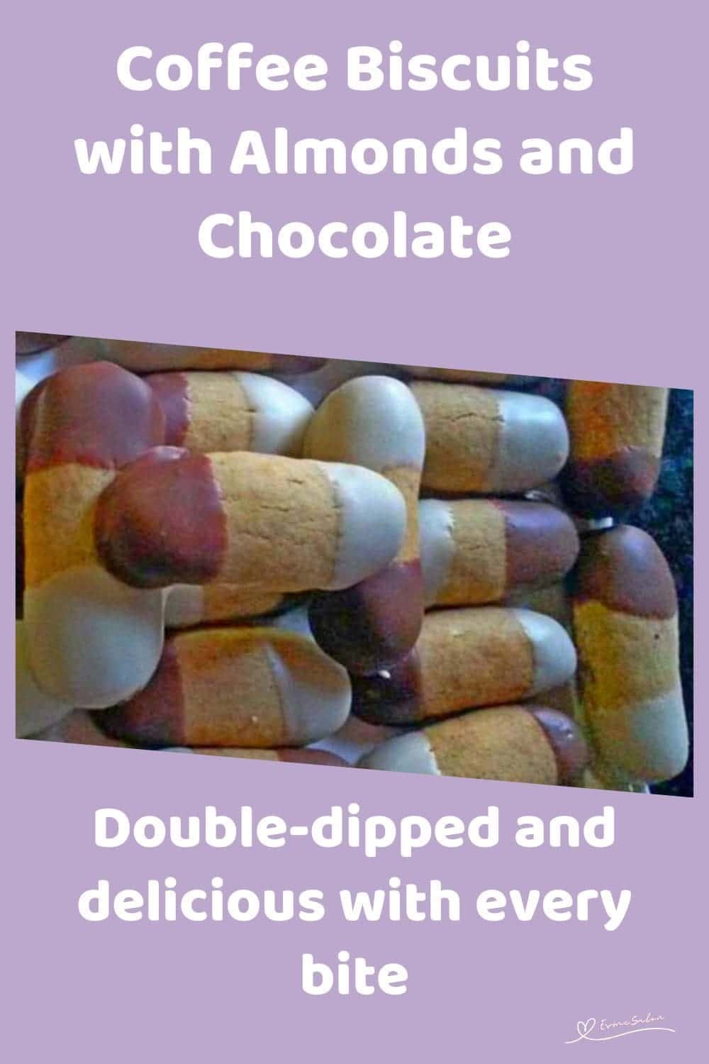 an image of log shaped Coffee Biscuits dipped in white and brown chocolate