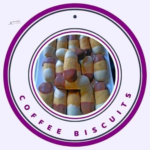an image of log shaped Coffee Biscuits dipped in white and brown chocolate