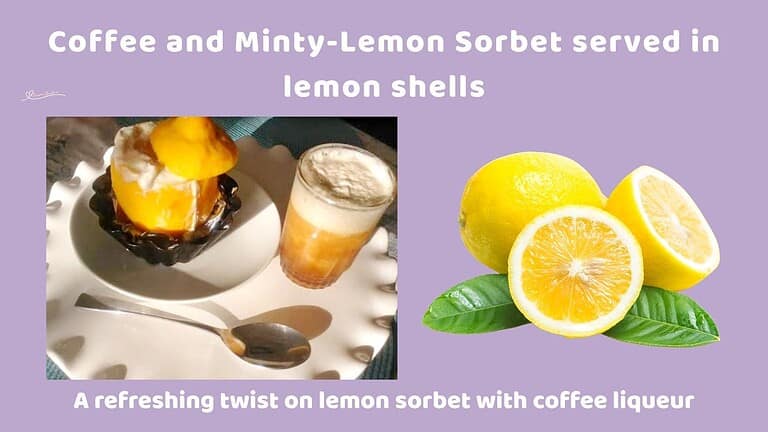 an image of a Coffee and Minty-Lemon Sorbet in a lemon shell