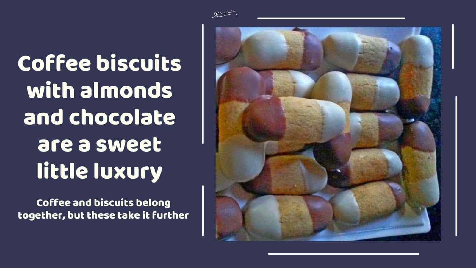an image of log shaped Coffee Biscuits dipped in white and brown chocolate