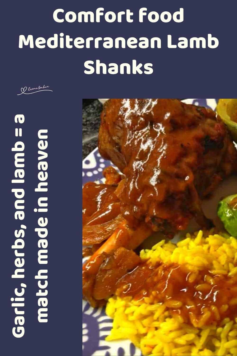 an image of Mediterranean Lamb Shanks with yellow rice, squash and broccoli