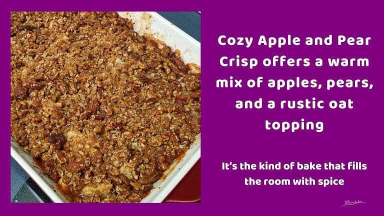 an image of an Apple and Pear Crisp in an oblong dish