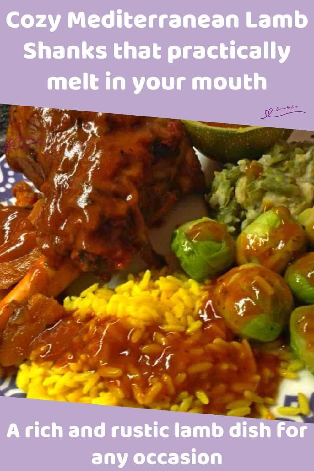 an image of Mediterranean Lamb Shanks with yellow rice, squash and broccoli