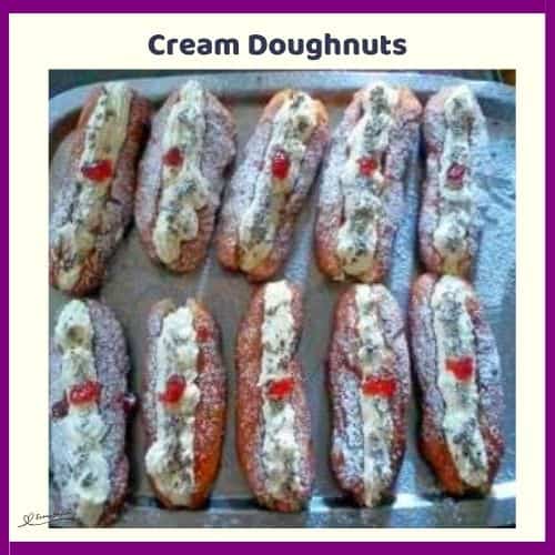an image of long Cream Doughnuts with a cherries
