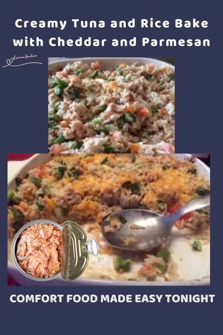 an image of a Tuna and Rice Dinner in a white casserole dish