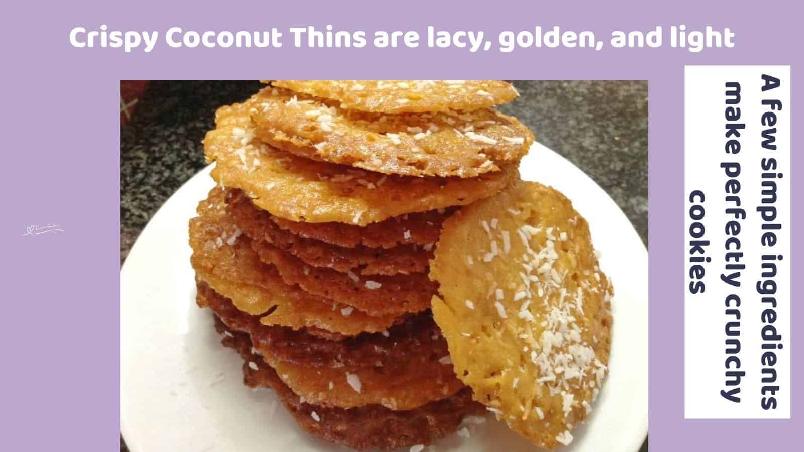 an image of a pile of Coconut Thins stacked one on top of the other in a white plate