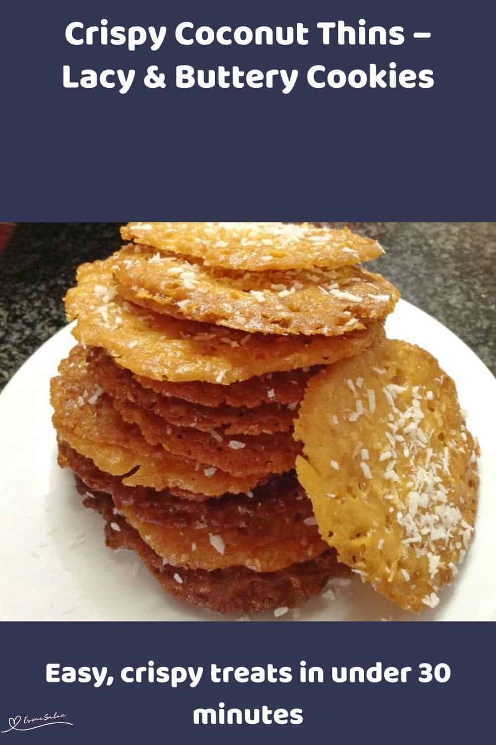 an image of a pile of Coconut Thins stacked one on top of the other in a white plate