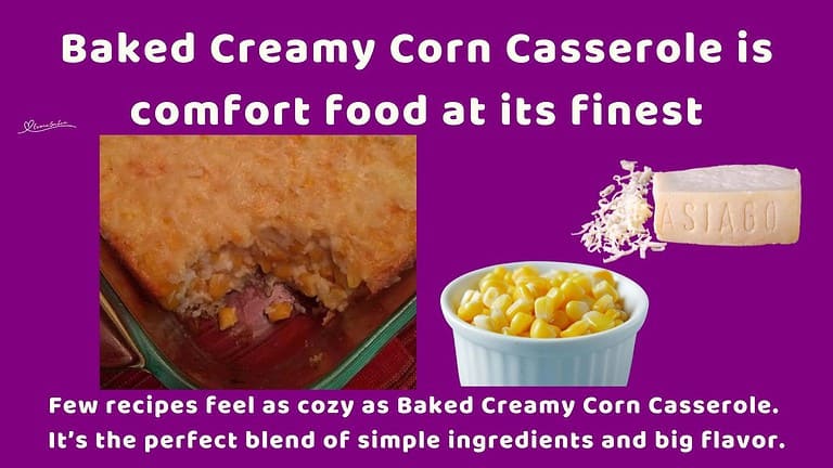 an image of a Baked Creamy Corn Casserole in a Pyrex dish