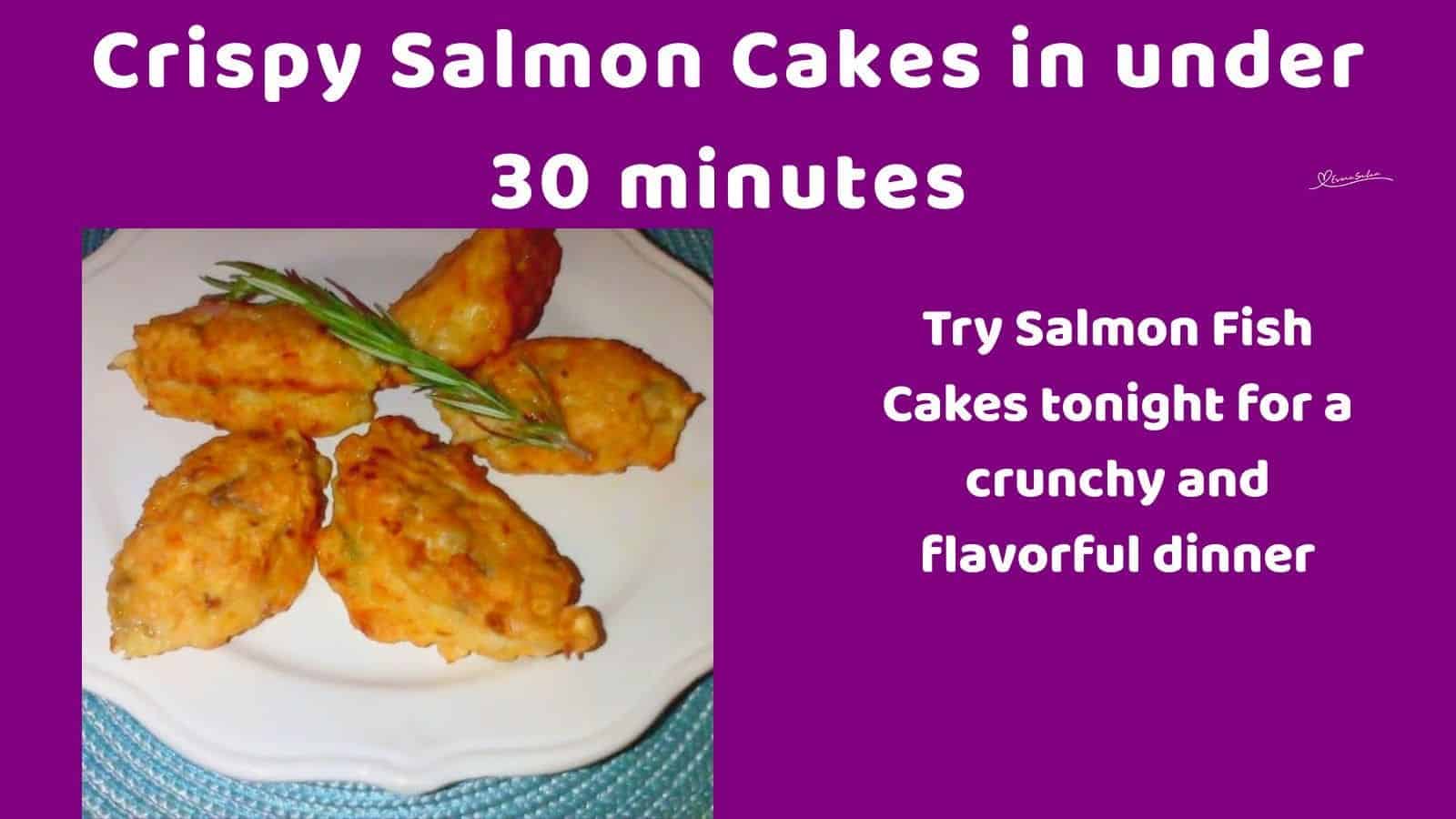 an image of 5 Salmon Fish Cakes on a white platter