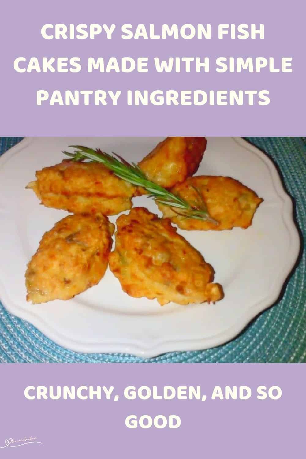 an image of 5 Salmon Fish Cakes on a white platter