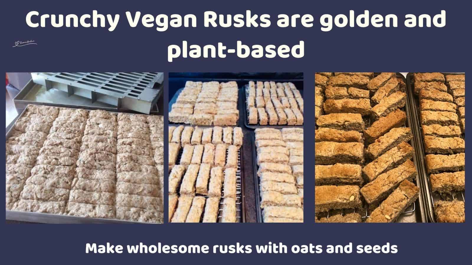 an image of Crunchy Vegan Rusks in the baking tray and oven